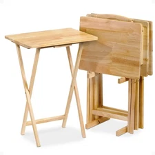 PJ Wood Folding TV Tray Tables with Compact Storage Rack (Open Box)