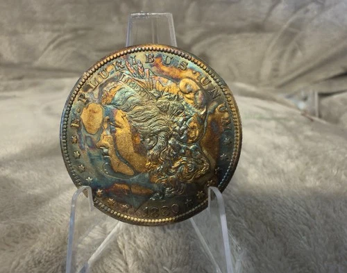 1880-S MORGAN SILVER DOLLAR GEM TO SUPERB GEM BU MS DMPL MONSTER RAINBOW TONER