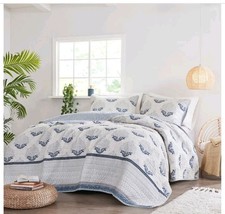 Madison Park Coverlet Set Full/Queen Size Indigo Damask Suri Reversible