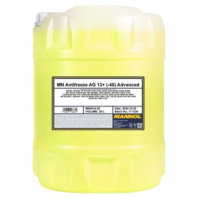 MANNOL AG13+ Gelb bis -40°C Kühler Frostschutz Kühlmittel 20 Liter Fertiggemisch