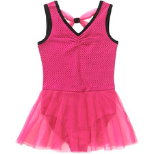 DANSKIN Vivid PINK Black DOT Skirted LEOTARD Cotton Blend Girls S M L NWT