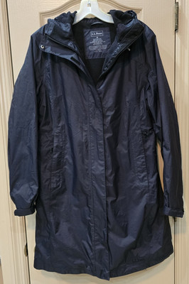 LL Bean Jacket Men's Medium Black Fleece Lined Full Zip Hooded Rain Coat  VGC