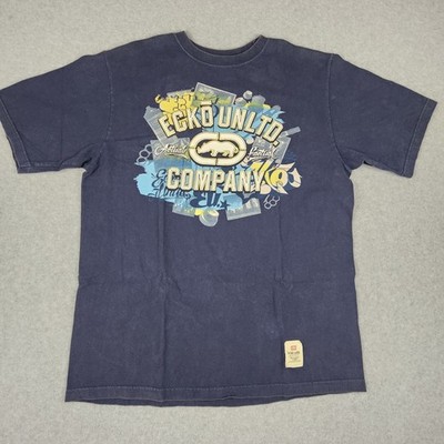 Ecko Unltd T-Shirt Mens XL Navy Blue Graphic Rhino Logo Y2K Streetwear Short Slv