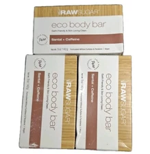 Raw Sugar Eco Body Bar Lot Of 3 Vegan Santal + Caffeine 5 oz Earth Friendly Soap