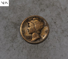 1916-D Mercury Dime - VG-Fine (golden tone) - 90% Silver - Key Date - #505