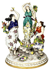 ANTICA Scultura Statuine Porcellana Capodimonte Statuette DONNE Corte FINE 800