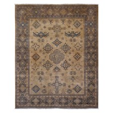 8' x 9'10" Coffee Brown Overdyed Kazak Leaf Pattern Wool Hand Knotted Rug R20400