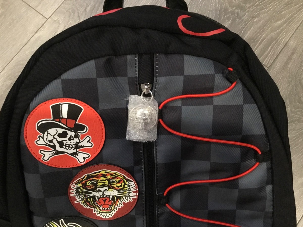 ED HARDY Backpack, Full Size, Patches, Checkered, 18”x13”x6  display picture 3