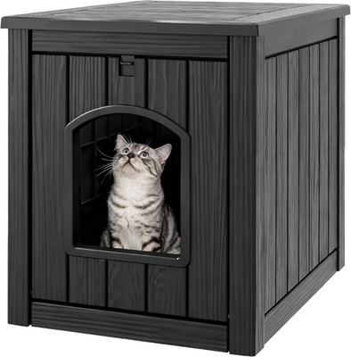 Weatherproof Cat Litter Box Enclosure with Easy Clean Design, Black