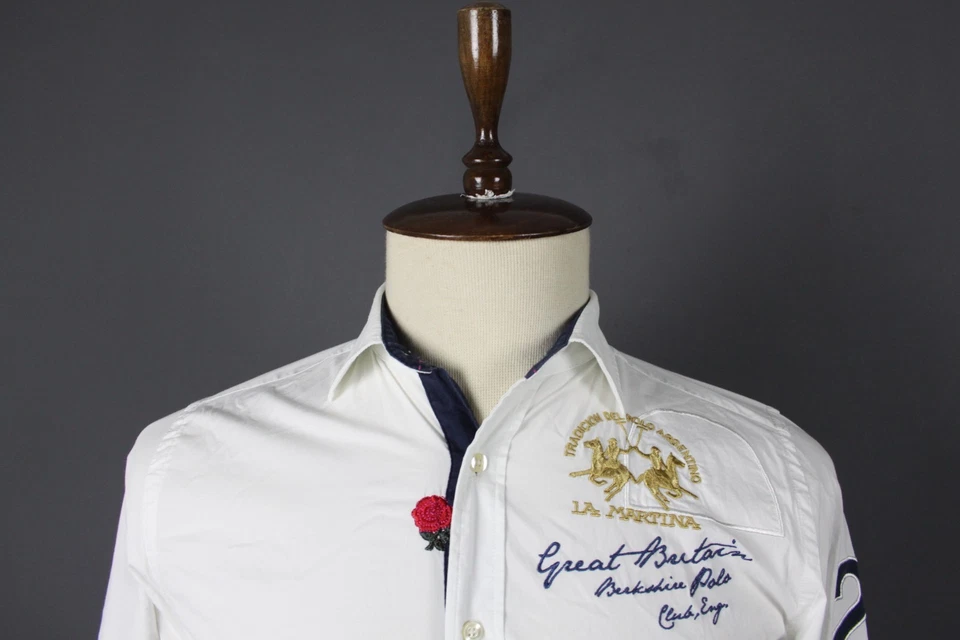 LA MARTINA Slim Fit White Cotton Long Sleeve Collared Button Down Shirt Size S - Image 2 of 4