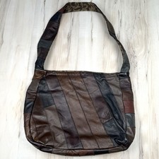 VTG 15"x13" Handmade Patchwork Genuine LEATHER Lined SHOULDER BAG Handbag Boho