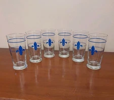 6 Libbey Blue Fluer De Lis Glass Tumblers 14 Oz