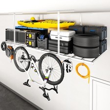 4x8 Overhead Garage Storage Rack with 6 Hooks, Adjustable Storage Organizatio...