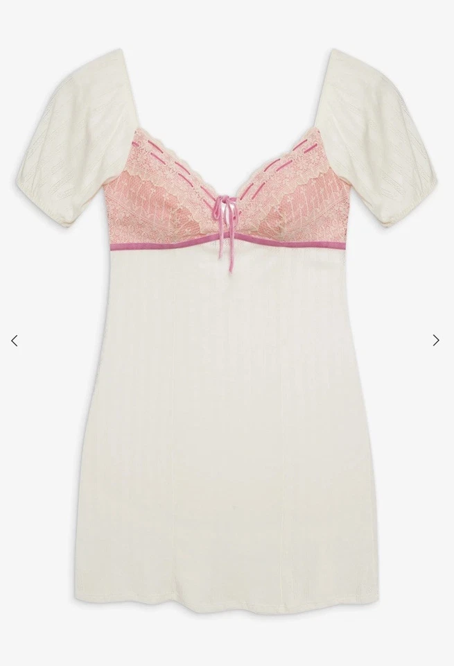 Vestido sin Mangas FOR LOVE & LEMONS Dauphine Rosa Crema Marfil Encaje Ojales Manga Abullonada S Foto 4 de 4