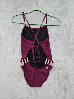 Jolyn Gavin 2 Tie Back One Piece Swimsuit Athletic Swimwear Size 32 Purple