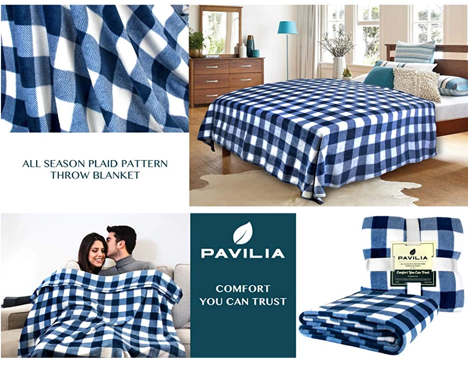 Plaid Buffalo Checkered Fleece Throw Blanket Soft Holiday Accent Decor Blanket - Image 2 of 4