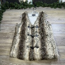 Faux Fur Vest Size Medium Womens Cozy Warm, Thicker Toggle, Windbreaker By Magic