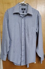 ARROW Men's Blue Striped Button Up Wrinkle Free Dress Shirt XLT 17/17 1/2 