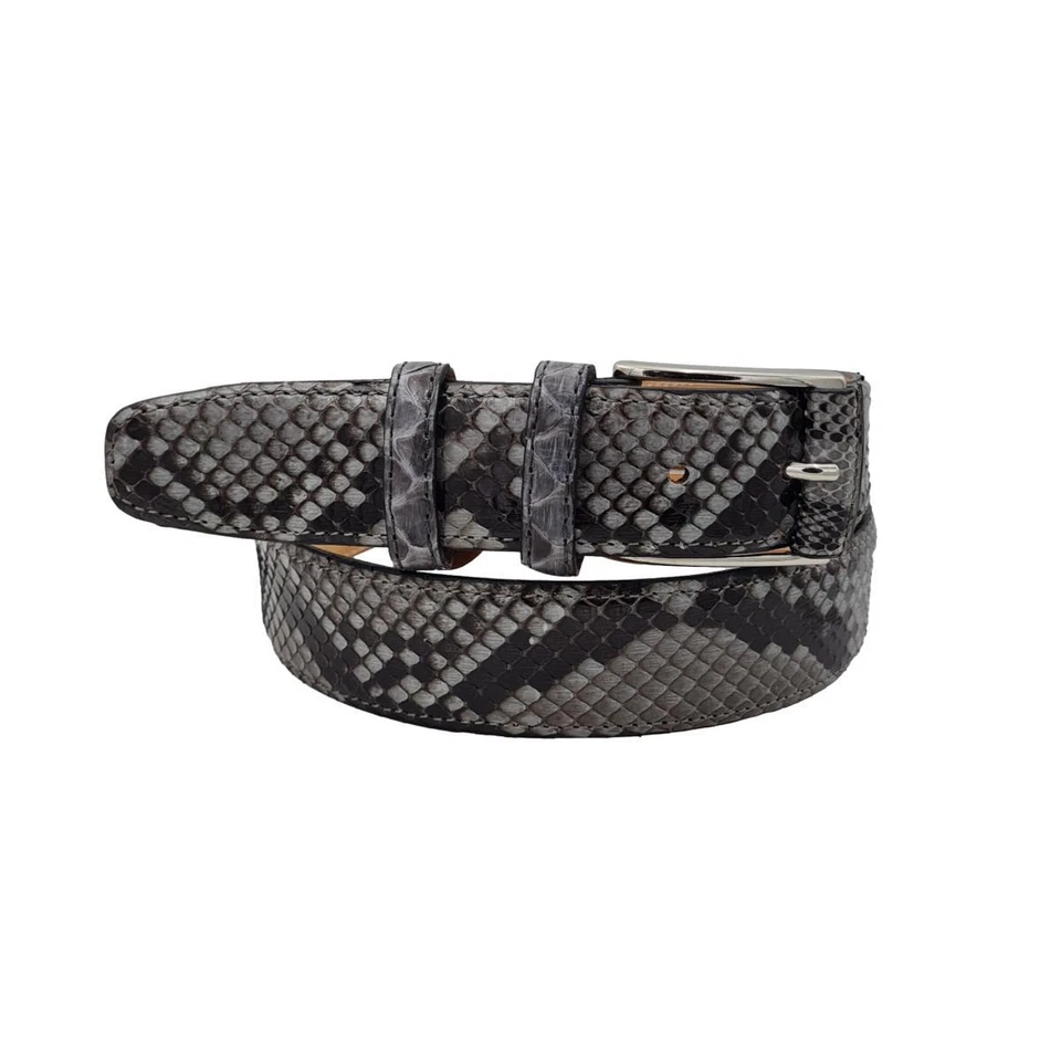 Cintura 3,5 cm in Pelle di Pitone grigio Lucido con riporto in pitone su fibbia - Immagine 2 di 4