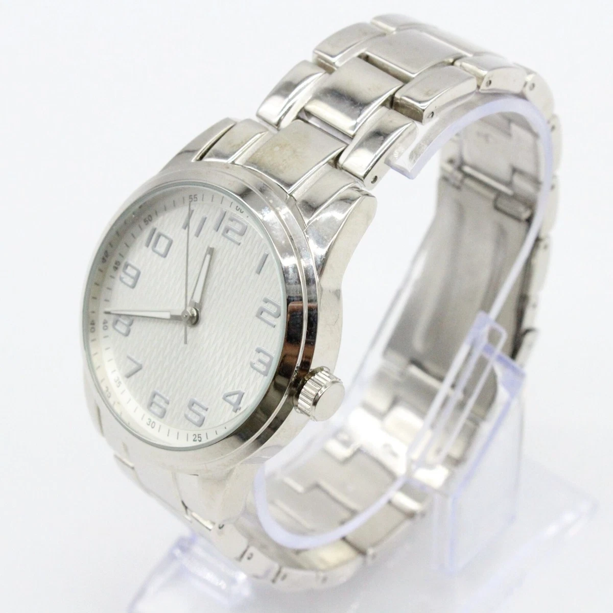 Merona Watch Men s Casual Elegant Stainless Steel Silver Tone Big Numbers NIB