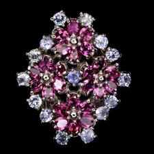 Unheated Oval Rhodolite Garnet 4x3mm Tanzanite 925 Sterling Silver Ring Size 8.5