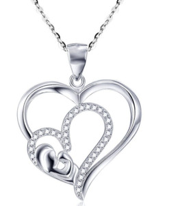 Authentic 18k White Gold Plated Mother Child Love Heart Pendant Necklace MoM S2