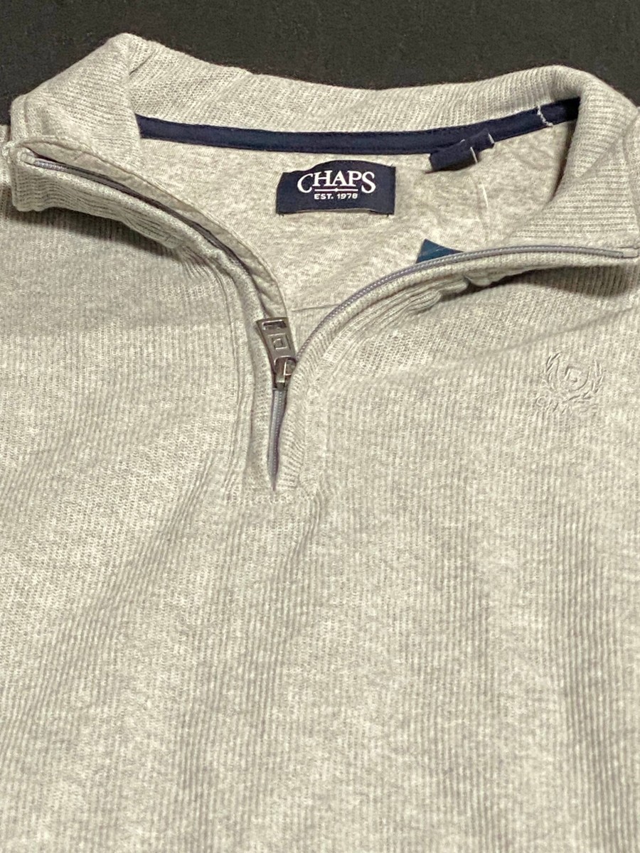 Chaps Quarter Zip Sweater Men's 2XL Grey Fleece Long Sleeve Logo