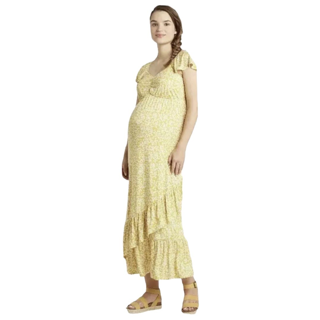 isabel maternity maxi dress NEW Isabel Maternity Dress Colorful Floral Smocked Bodice Maxi Dress XS