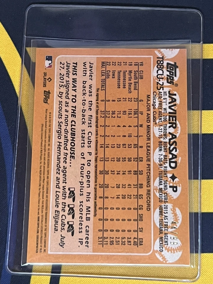 2023 Topps Chrome Javier Assad Rookie Auto 1988 Silver Mojo #T88CU-25 44/99 - Image 3 of 3