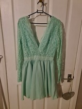 Taylor Swift Mint blue green Lace Chiffon vneck long sleeve Prom Dress Size 8