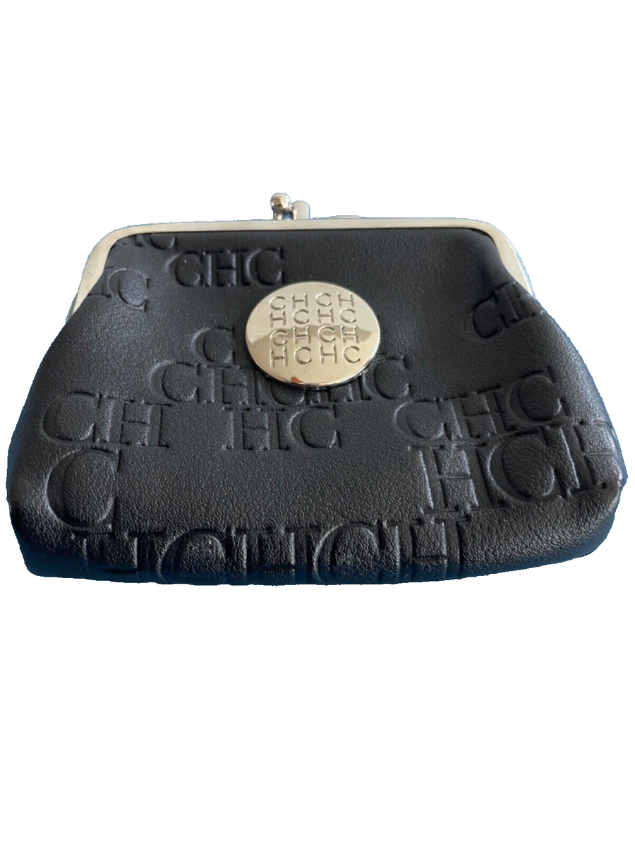 Carolina Herrera LOGO BLACK Leather /Double KISS-Lock-2 pouches