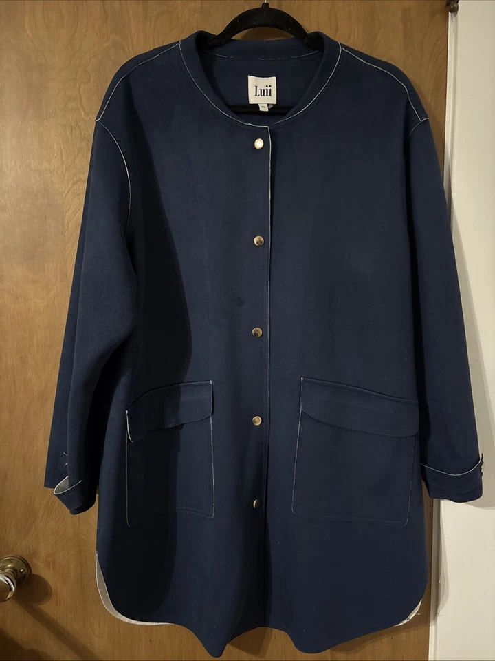 Anthropologie Luii женщин XL большого размера темно-синий искусственной замши Snap переднее пальто