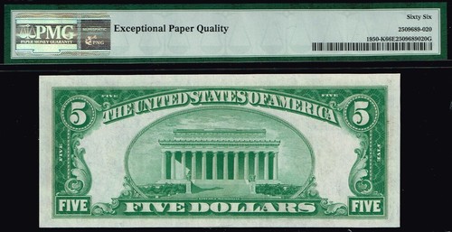 $5 1928 Dallas FRN. Fr. 1950-K. QUALITY NOTE. PMG 66 EPQ - Picture 2 of 2