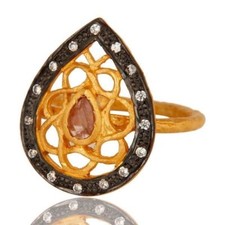 Natural PinkTourmaline CZ Ring 18K Gold Plated 925 Sterling Silver Gift Jewelry