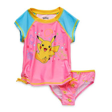 NWT Girls Pokemon Swimsuit Tankini Set Bikini Swim Shirt Pikachu 4 5 6 6X 7 Pink