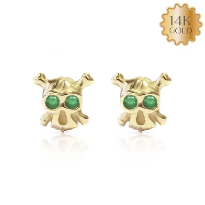14K Gold Skull Halloween Studs Earrings Available in Ruby Emerald Blue Sapphire - Image 1 of 4