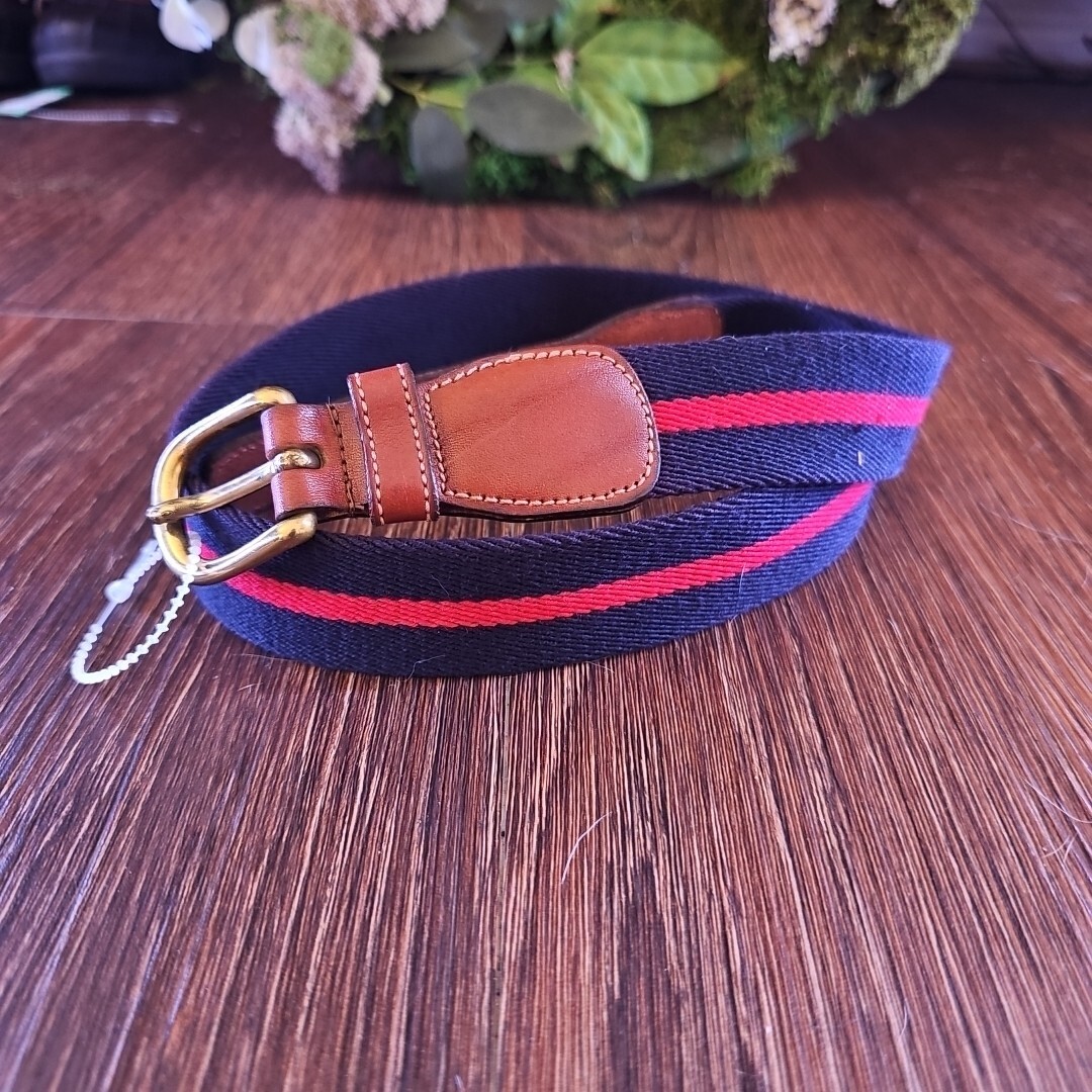 Dooney & Bourke Genuine/Canvas Navy/Red Stripe Leather Belt  display picture 2