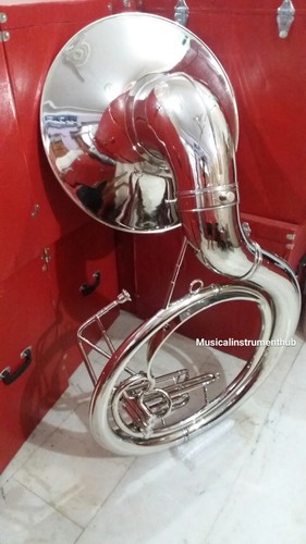 SOUSAPHONE TUBA 25"BELL PURE BRASS METAL IN SILVER POLISH + FREE CASE+FREE SHIP - Picture 5 of 8
