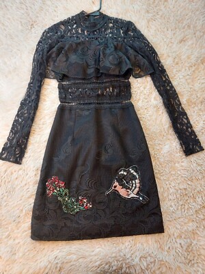 PatBo Beaded Embroidered, Long Sleeve, Lace Dress, Midi, Black dress, Size  4 | eBay