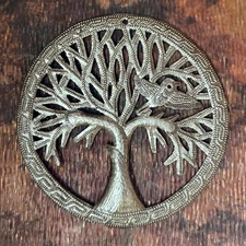 Small Circle Tree & Bird Ornament, Home & Garden Decor, Handcrafted Haitian Art