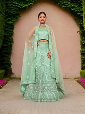 Semi-Stitched Lehenga with American Diamond  Zari Thread Work by Shreekama