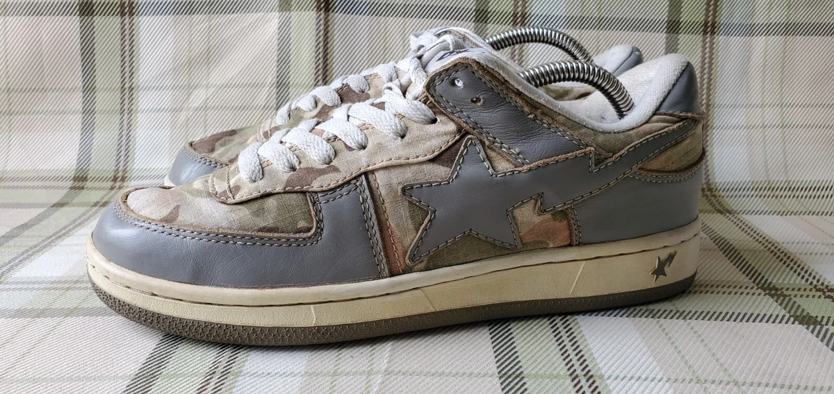 BAPE STA Leather Canvas Camo Lace Up Low Top Sneakers Sz 7.5US