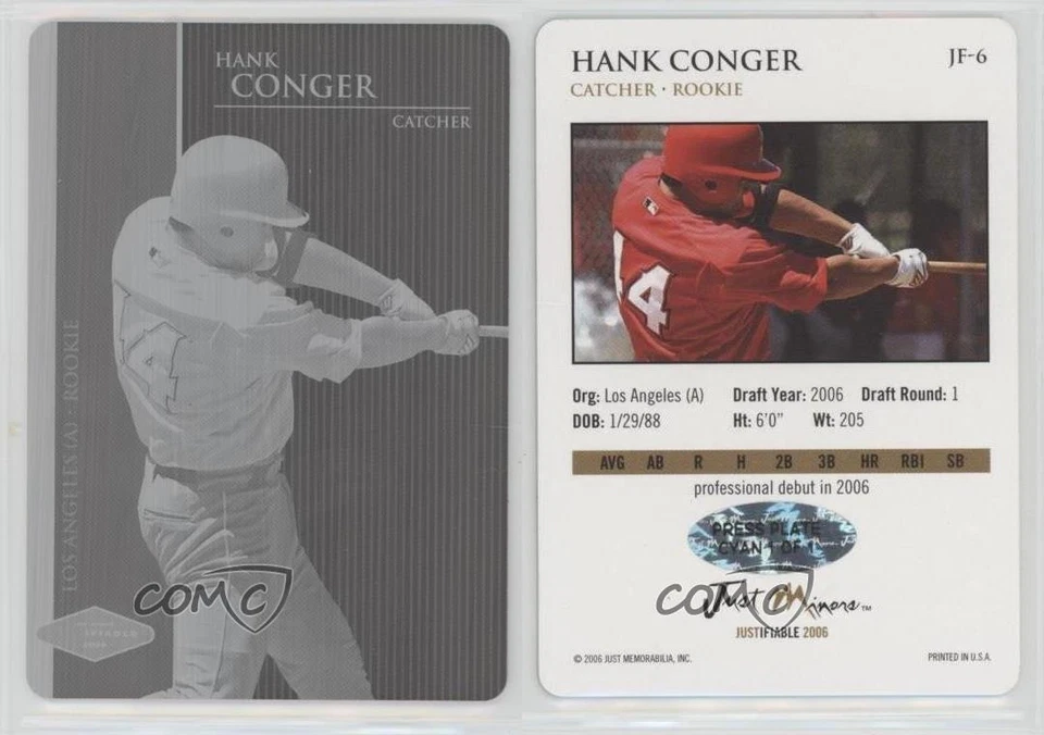 2006 Just Minors Justifiable Press Plate Cyan 1/1 Hank Conger #JF-6 0af - Image 3 of 3