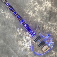 Blue Light 4 String Electric Bass Guitar Solid Acrylic Body Rosewood Fretboard