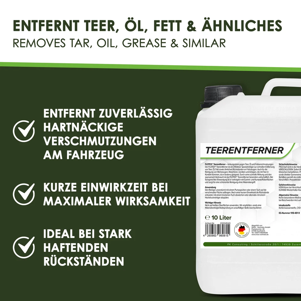 Flotex® Professional Tar Remover Car 10L Dissolves Tar Bitumen Grease Tree Resin Remover - Image 2 of 4