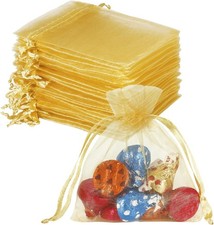 100pcs Gold Organza Bags 3x4" Drawstring Mesh Jewelry Pouches Gift Candy Sachets