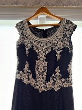 JKara Mother of the Bride Gown Sleek Black with Gorgeous Silver Sequin Design