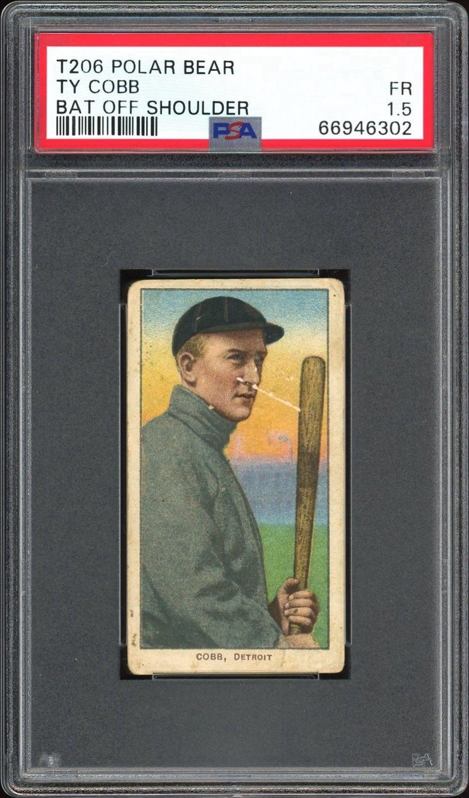 Ty Cobb 1909-11 T206 Polar Bear Back Bat Off Shoulder Detroit Tigers PSA 1.5
