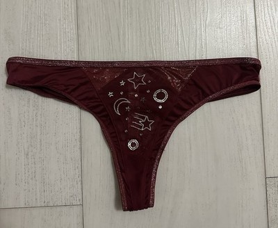 Victoria's Secret Body By Victoria Thong Panties Sz S Burgundy - Moon & Stars