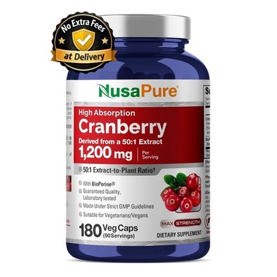 180 Cápsulas de Arándano Rojo (Vaccinium macrocarpon L) 1200 mg, 90 Porciones